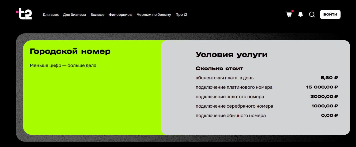 Услуга "Городской номер" от t2