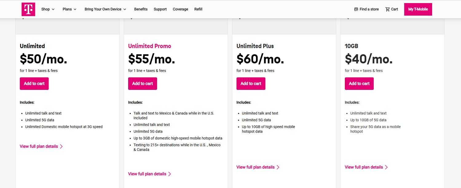 Предоплаченные тарифы оператора T-Mobile